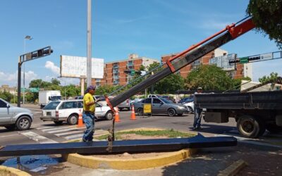 Reinstalado semáforo de la prolongación C2 con avenida Fuerzas Armadas que derrumbó un conductor